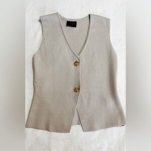 Elegant Beige Sleeveless Top with Gold Buttons